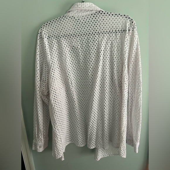 BUNDLE! White Eyelet Denim & Co button down long sleeve XL shirt & matching tank - Picture 5 of 6